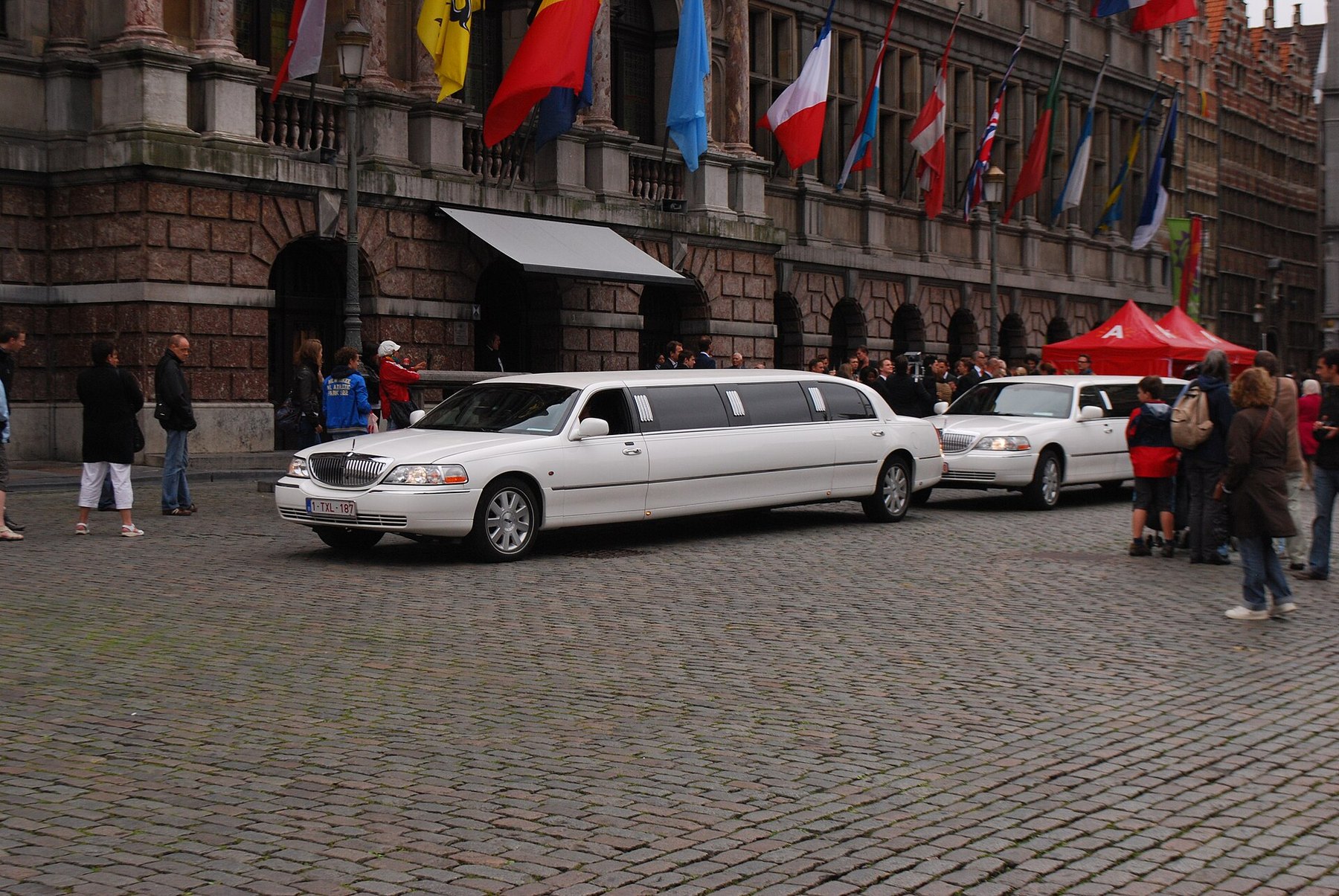 Stretch limousine traveling through a city